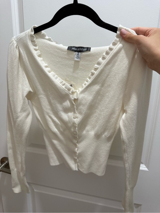 Urban Outfitters Sweaters - Urban Outfitters Cream Ruffle-Trim Button Cardigan